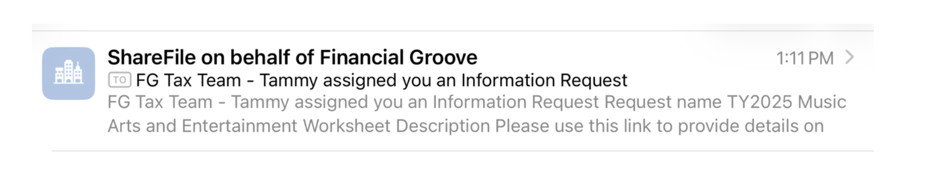 ShareFile Information Request email